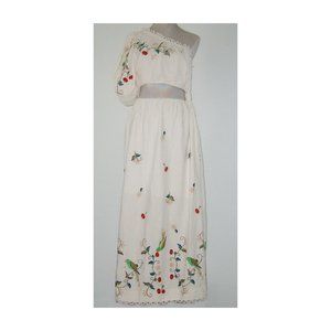 NWT FARM RIO One-Shoulder PITANGA Embroidery LINEN Blend Maxi Dress L MSRP $345